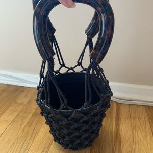 Staud Mini Moreau net bucket bag tortoise handles